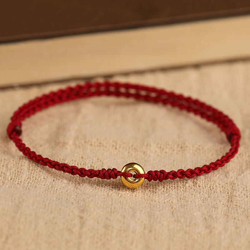 Nimara Ritual 999 Gold Small Peace Buckle Red String Protection Luck Braided Bracelet Anklet