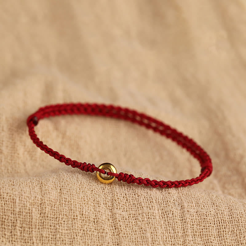 Nimara Ritual 999 Gold Small Peace Buckle Red String Protection Luck Braided Bracelet Anklet