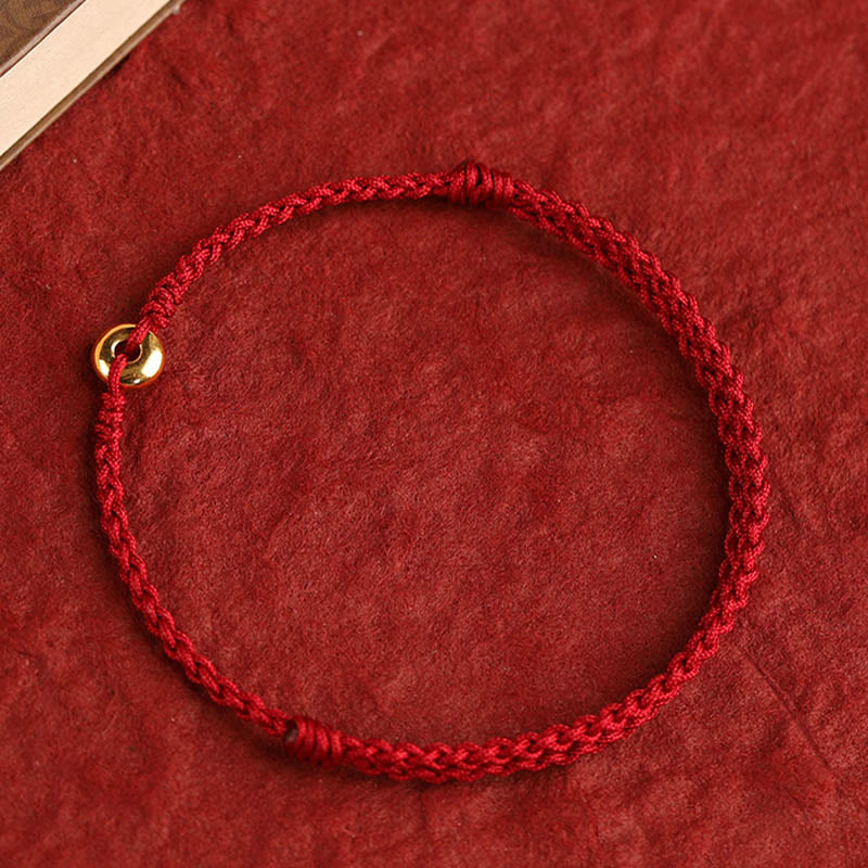 Nimara Ritual 999 Gold Small Peace Buckle Red String Protection Luck Braided Bracelet Anklet