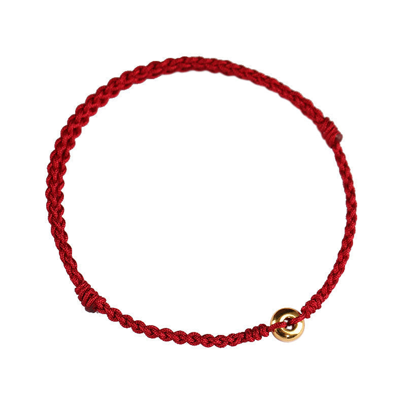Nimara Ritual 999 Gold Small Peace Buckle Red String Protection Luck Braided Bracelet Anklet