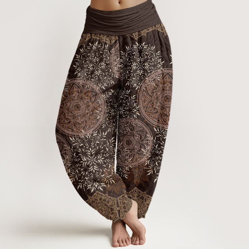 Nimara Ritual Cotton Mandala Pattern Leaves Women's Elastic Waist Harem Pants