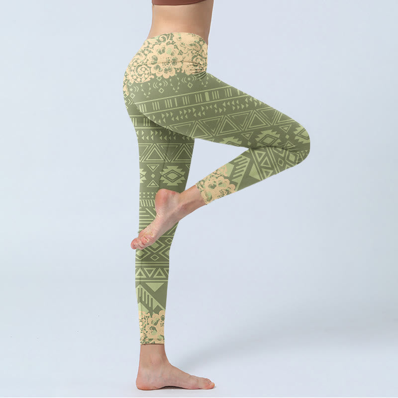 Nimara Ritual Flowers Geometric Shapes Gym Leggings Women's Yoga Pants