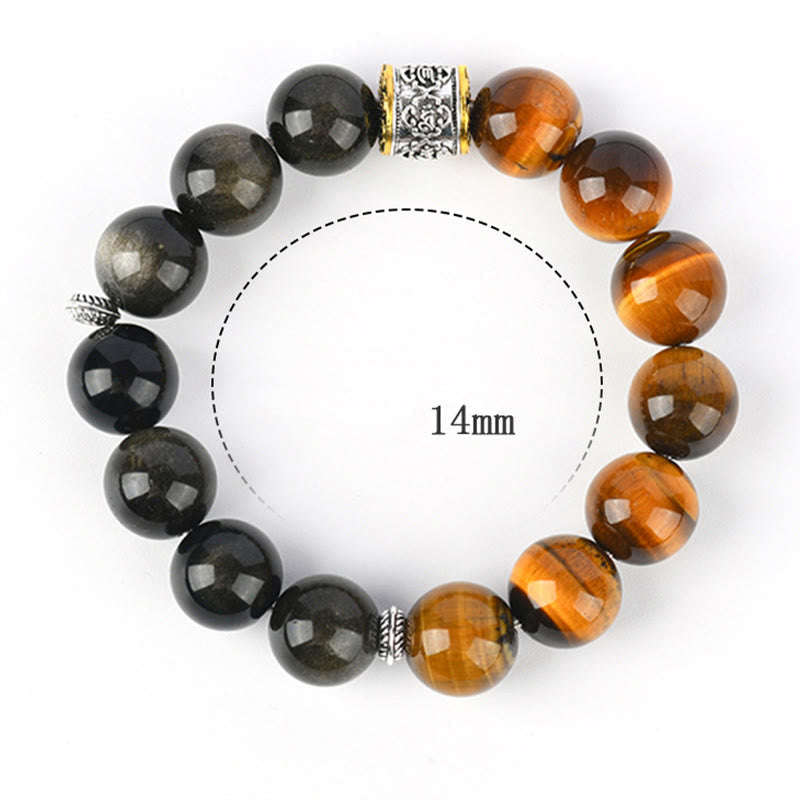Nimara Ritual Tiger Eye Gold Sheen Obsidian Om Mani Padme Hum Bracelet