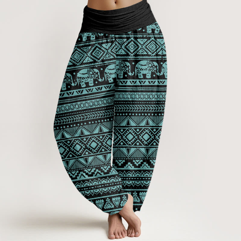 Nimara Ritual Cotton Casual Elephant Geometric Figure Women's Elastic Waist Harem Pants