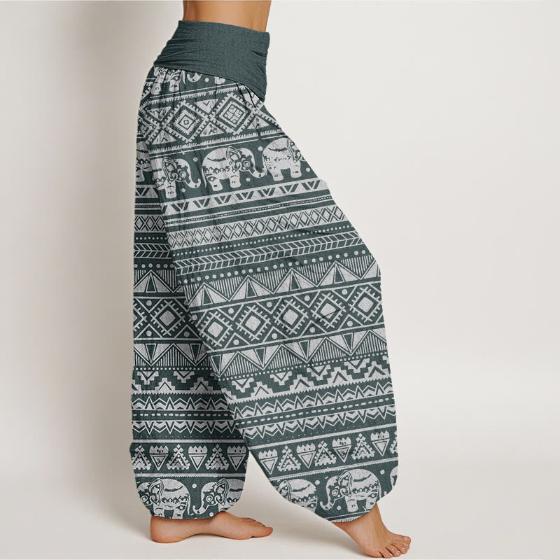 Nimara Ritual Cotton Casual Elephant Geometric Figure Women's Elastic Waist Harem Pants