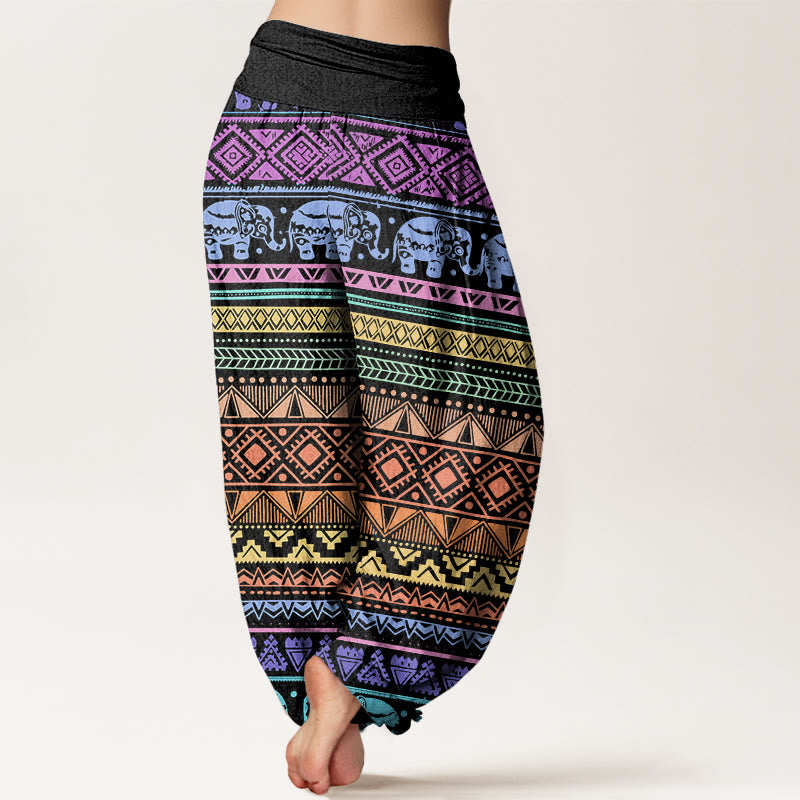 Nimara Ritual Cotton Casual Elephant Geometric Figure Women's Elastic Waist Harem Pants