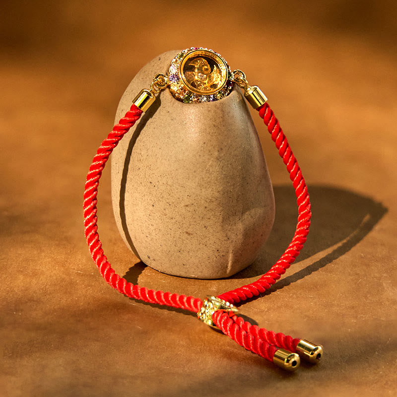 Nimara Ritual Copper Brass Color Rotatable Windmill Feng Sheng Shui Qi Fu Red String Faith Braided Bracelet