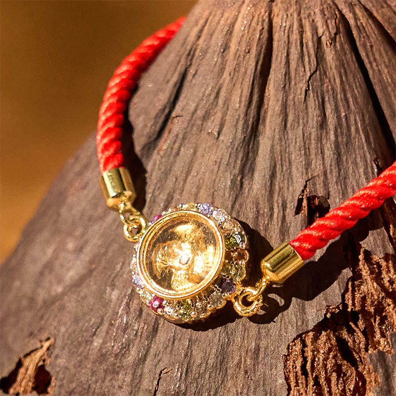 Nimara Ritual Copper Brass Color Rotatable Windmill Feng Sheng Shui Qi Fu Red String Faith Braided Bracelet
