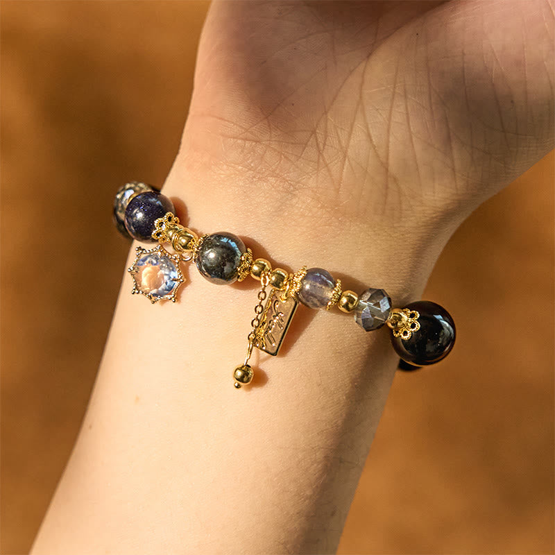 Nimara Ritual Natural Black Obsidian Hematite Blue Sandstone Strength Bracelet