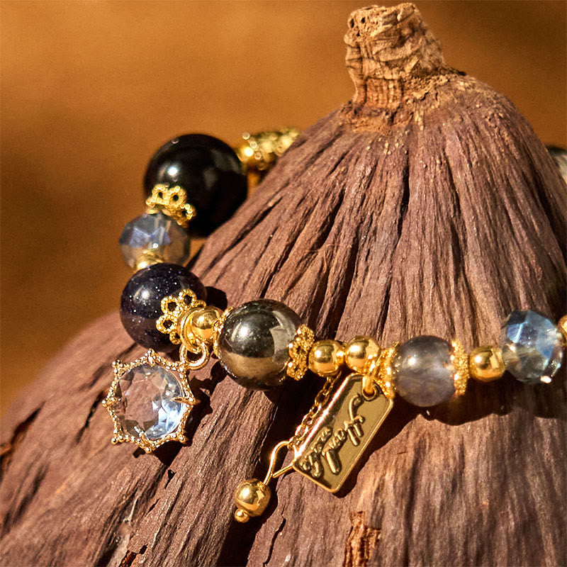 Nimara Ritual Natural Black Obsidian Hematite Blue Sandstone Strength Bracelet