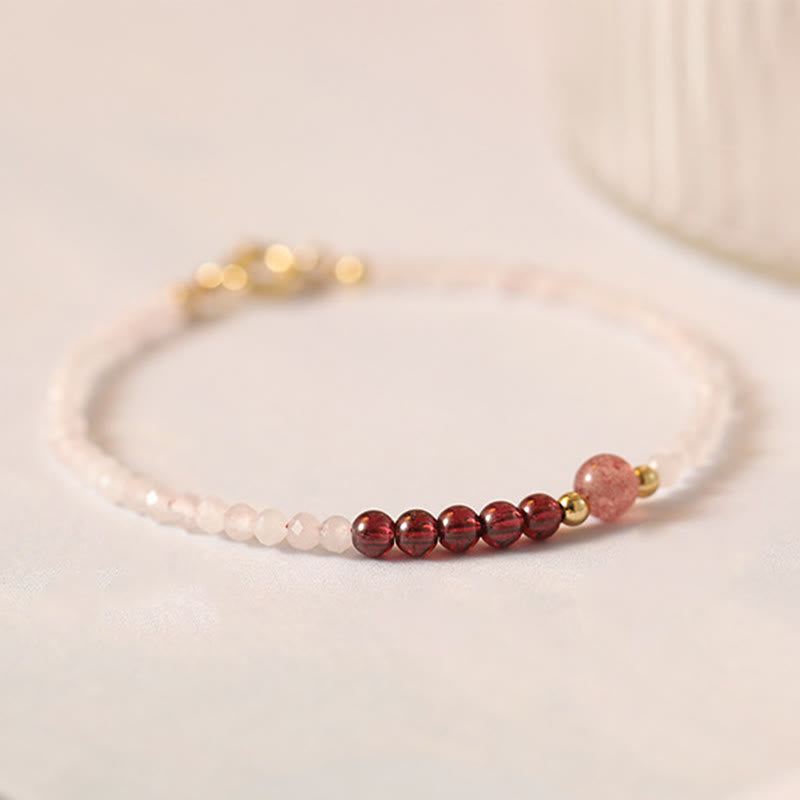 Nimara Ritual 2mm Rose Quartz Garnet Strawberry Quartz Ultra-Thin Beads Healing Energy Bracelet