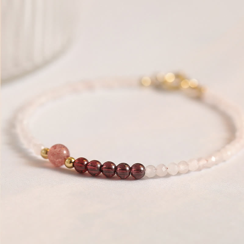 Loving Energy and Passionate 2mm Rose Quartz Garnet Strawberry Quartz Ultra-Thin Beads Bracelet