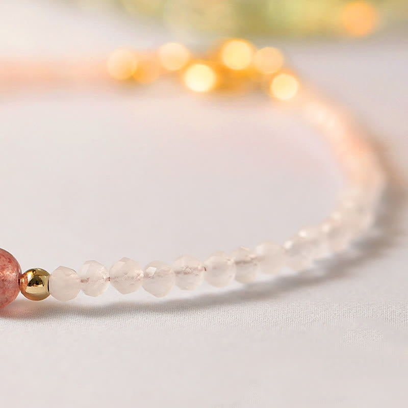 Loving Energy and Passionate 2mm Rose Quartz Garnet Strawberry Quartz Ultra-Thin Beads Bracelet