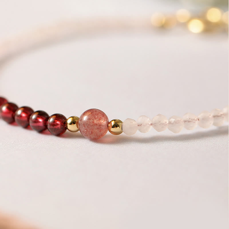 Nimara Ritual 2mm Rose Quartz Garnet Strawberry Quartz Ultra-Thin Beads Healing Energy Bracelet
