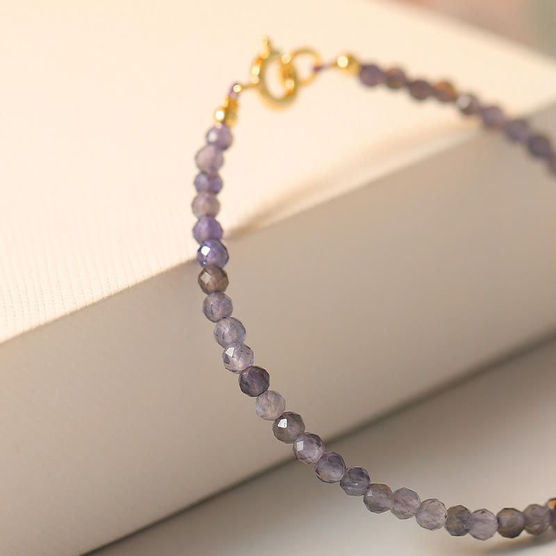 Nimara Ritual 3mm Amethyst Iolite Ultra-thin Beads 14k Gold Plated Copper Communication Bracelet