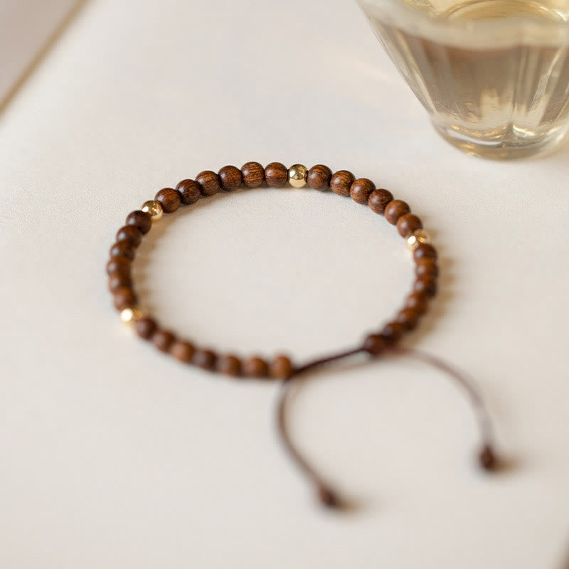Nimara Ritual 4mm Ultra-thin Sandalwood 14K Gold Plated Copper Beads Protection Bracelet