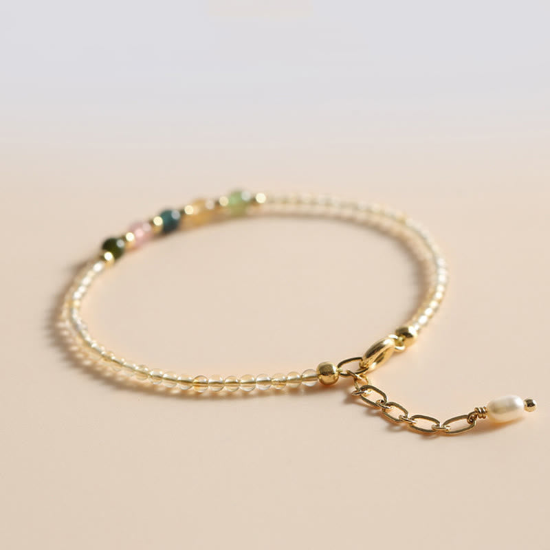 Nimara Ritual 2.5mm Ultra-thin Citrine Tourmaline 14K Gold Filled Copper Beads Prosperity Bracelet