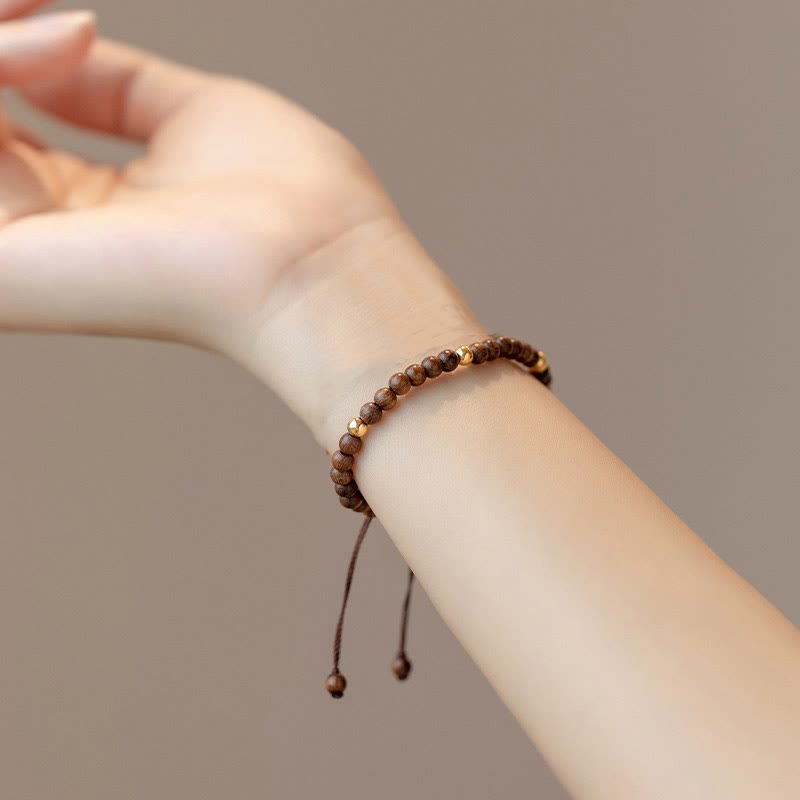 Nimara Ritual 4mm Ultra-thin Sandalwood 14K Gold Plated Copper Beads Protection Bracelet