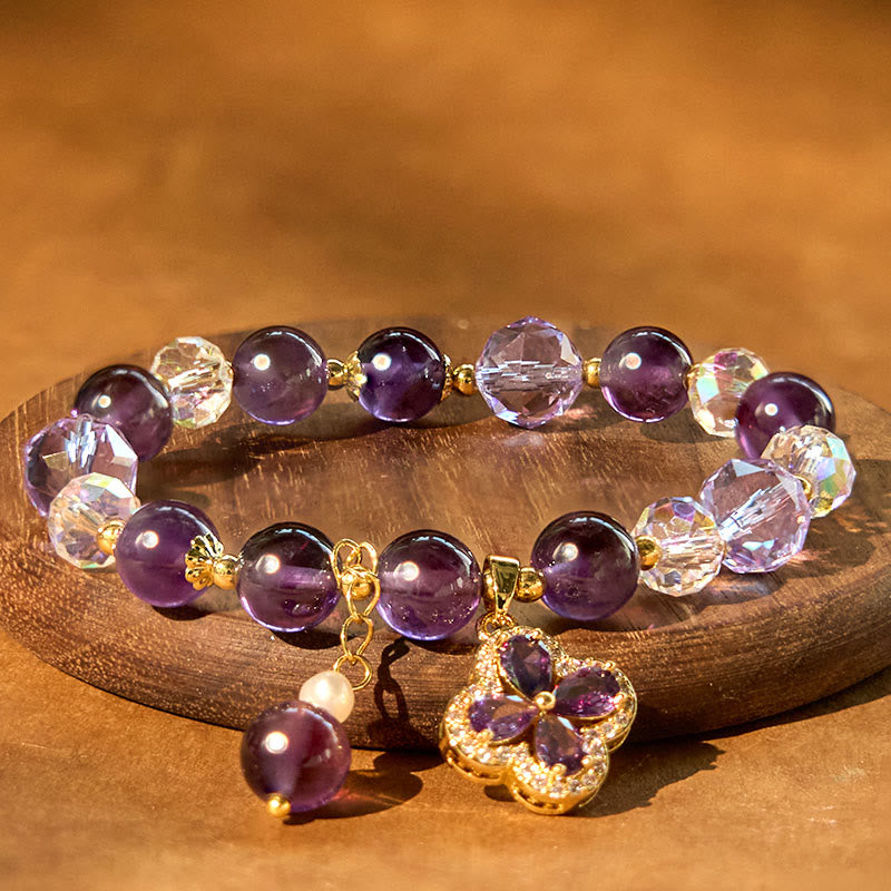 Nimara Ritual "All the best for Calm and Wisdom" Amethyst Flower Bracelet Includes Gift Message Card