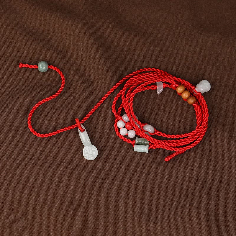 Nimara Ritual Chinese Zodiac Peach Wood Blessing Red String Belly Chain