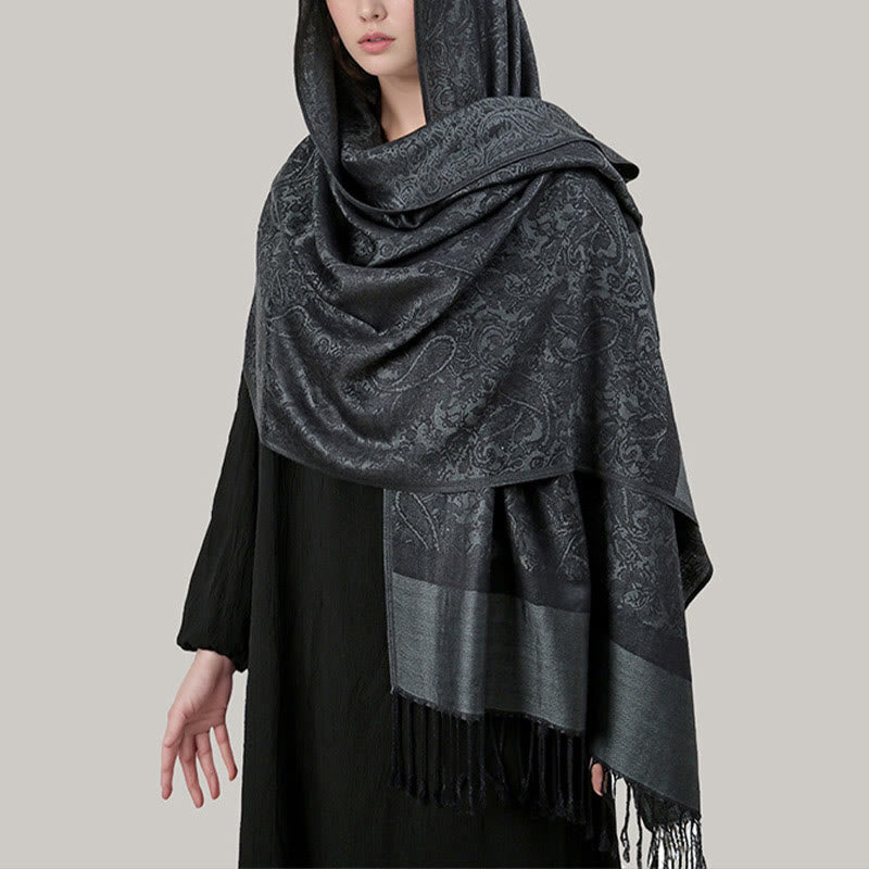 Nimara Ritual Tibetan Cashew Jacquard Tassels Shawl Spring Fall Winter Warm Cozy Scarf Wrap