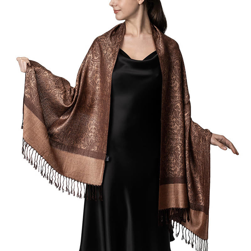 Nimara Ritual Tibetan Cashew Jacquard Tassels Shawl Spring Fall Winter Warm Cozy Scarf Wrap