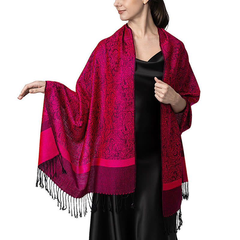 Nimara Ritual Tibetan Cashew Jacquard Tassels Shawl Spring Fall Winter Warm Cozy Scarf Wrap