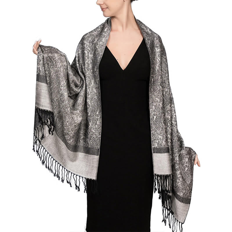 Nimara Ritual Tibetan Cashew Jacquard Tassels Shawl Spring Fall Winter Warm Cozy Scarf Wrap