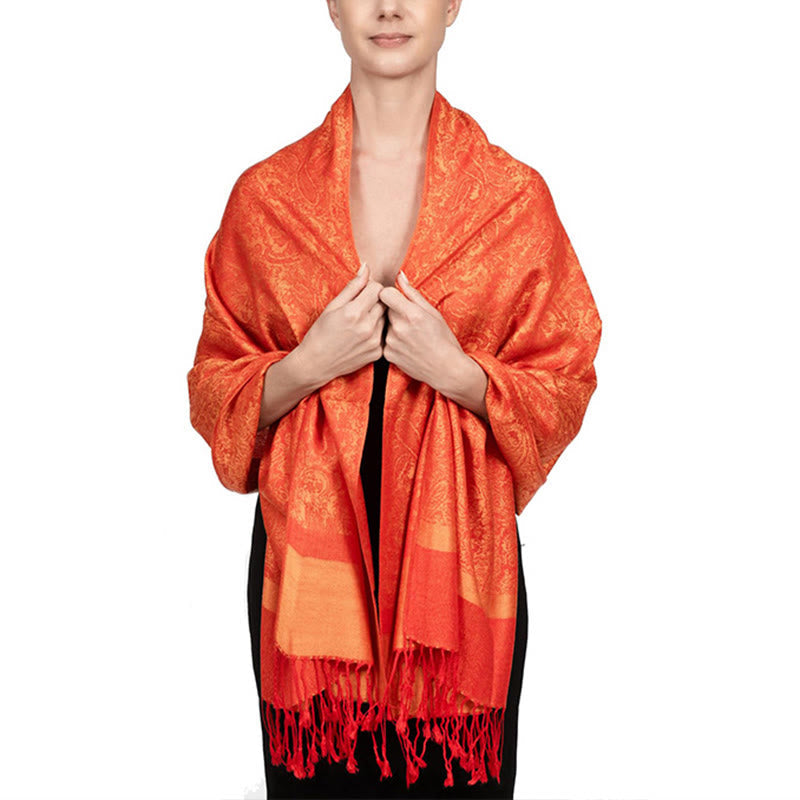 Nimara Ritual Tibetan Cashew Jacquard Tassels Shawl Spring Fall Winter Warm Cozy Scarf Wrap