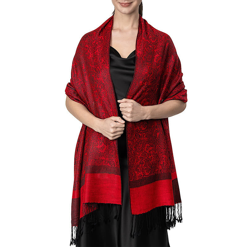 Nimara Ritual Tibetan Cashew Jacquard Tassels Shawl Spring Fall Winter Warm Cozy Scarf Wrap