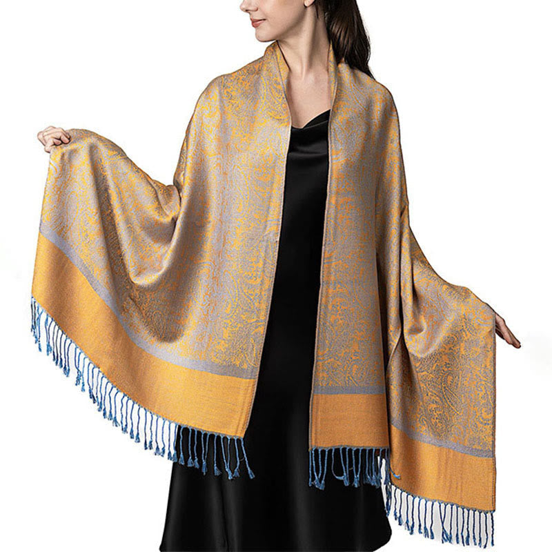 Nimara Ritual Tibetan Cashew Jacquard Tassels Shawl Spring Fall Winter Warm Cozy Scarf Wrap