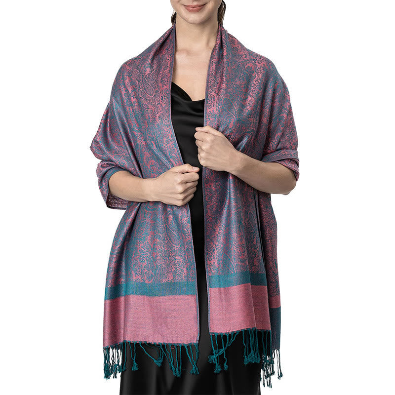 Nimara Ritual Tibetan Cashew Jacquard Tassels Shawl Spring Fall Winter Warm Cozy Scarf Wrap