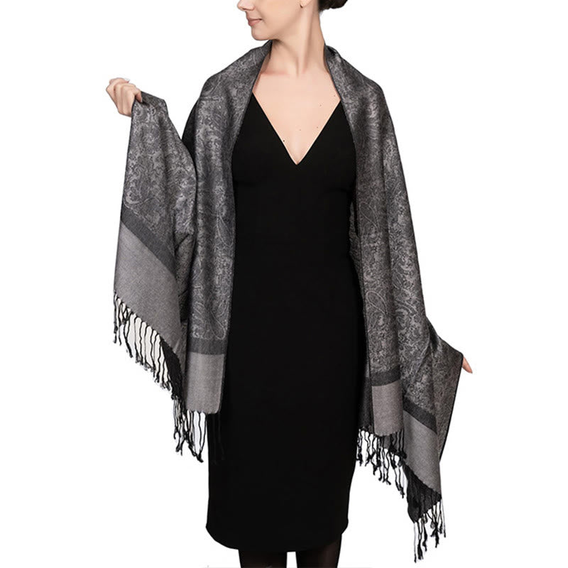 Nimara Ritual Tibetan Cashew Jacquard Tassels Shawl Spring Fall Winter Warm Cozy Scarf Wrap