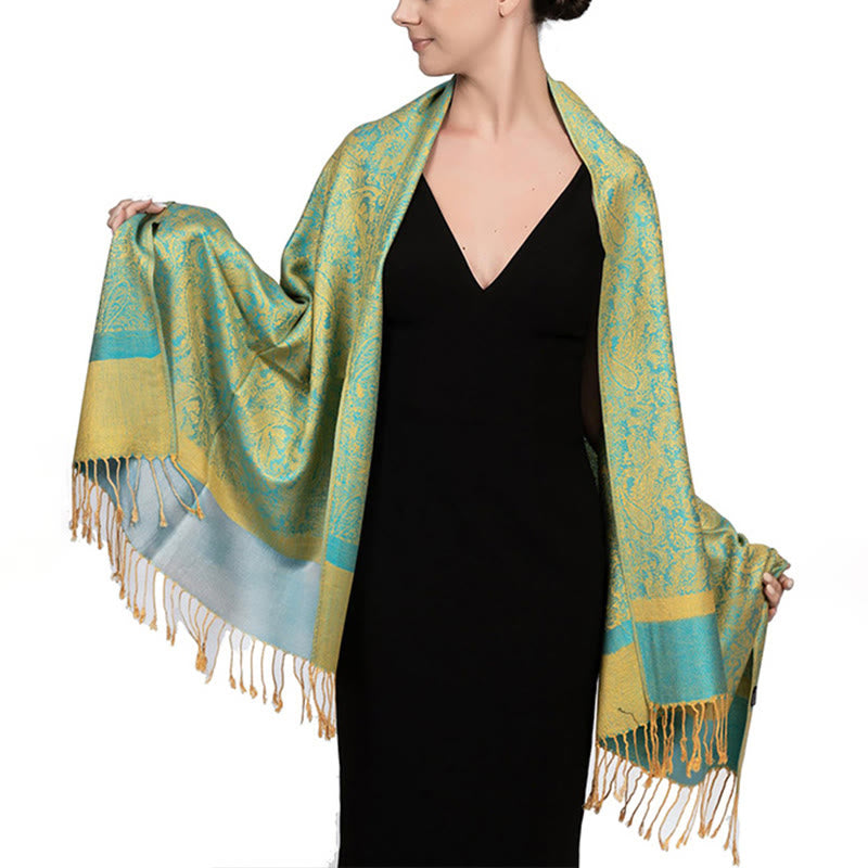 Nimara Ritual Tibetan Cashew Jacquard Tassels Shawl Spring Fall Winter Warm Cozy Scarf Wrap