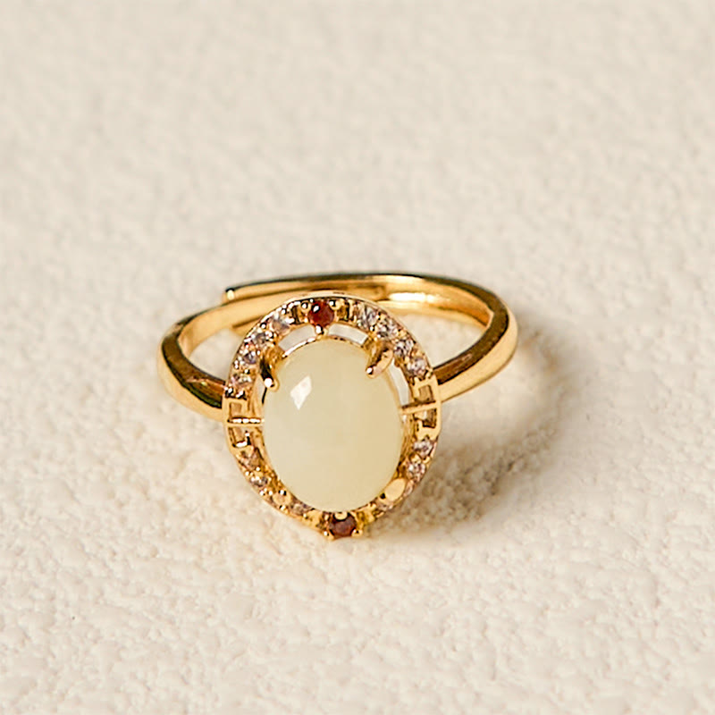Nimara Ritual Natural Hetian Jade Zirconia Egg Copper Open Luck Ring