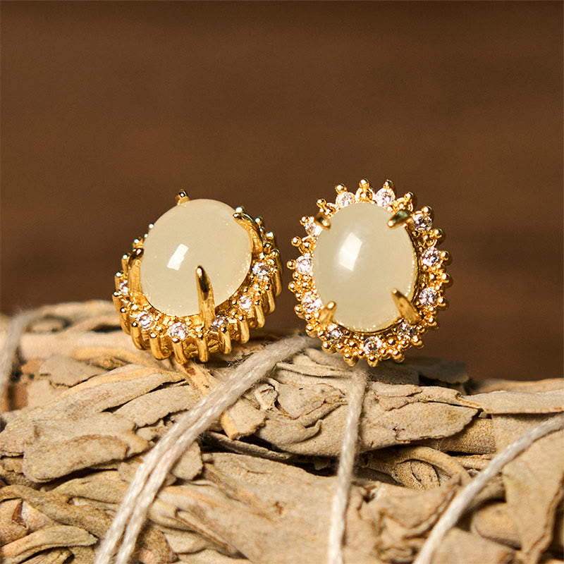 Nimara Ritual Natural Hetian Jade Egg Copper Prosperity Earrings