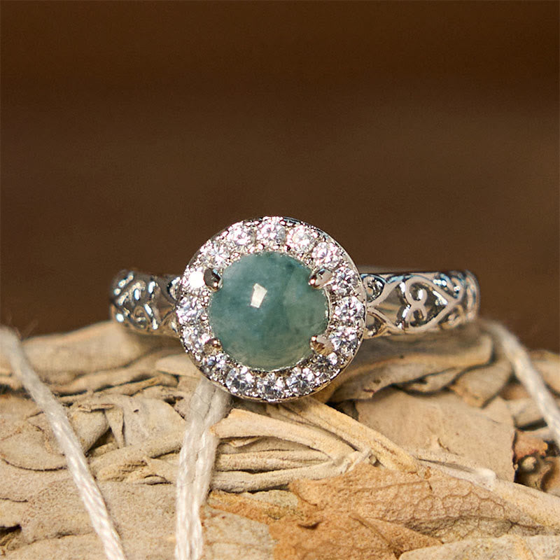 Nimara Ritual Natural Hetian Jade Egg Ruyi Stick Pattern Luck Ring