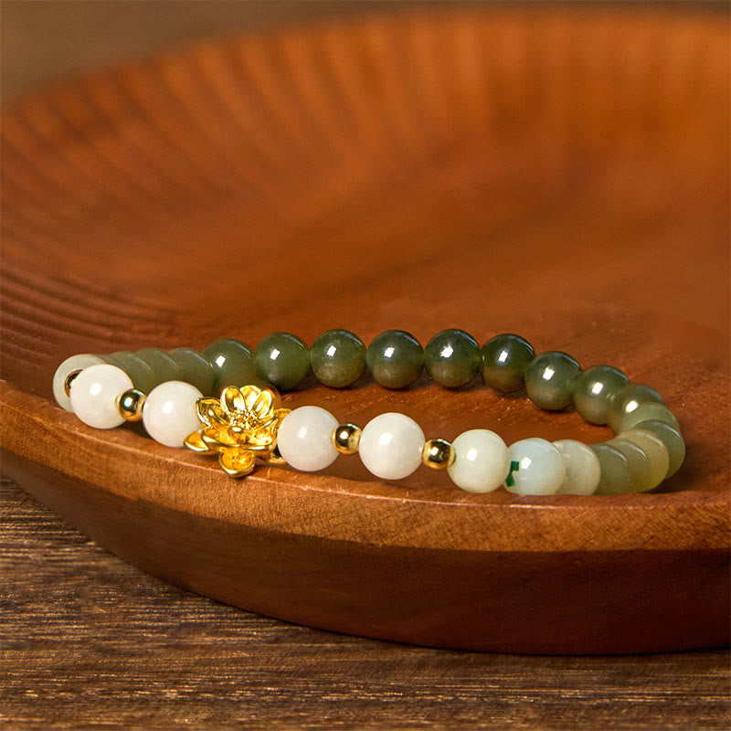 Nimara Ritual Natural Hetian Jade Gradient Lotus Abundance Bracelet