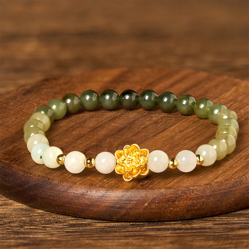 Nimara Ritual Natural Hetian Jade Gradient Lotus Abundance Bracelet