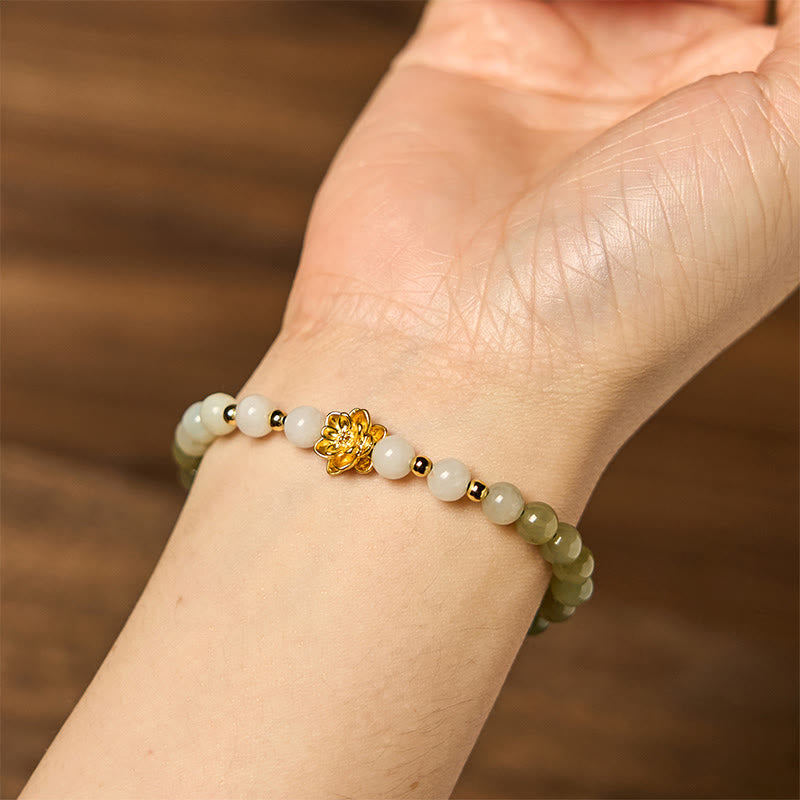 Nimara Ritual Natural Hetian Jade Gradient Lotus Abundance Bracelet