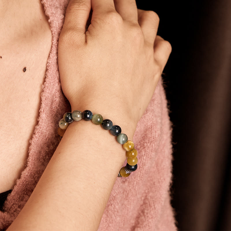 Nimara Ritual Blue Green Red Tiger Eye Buddha Head Balance Bracelet