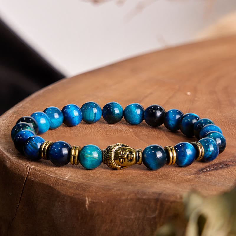 Nimara Ritual Blue Green Red Tiger Eye Buddha Head Balance Bracelet
