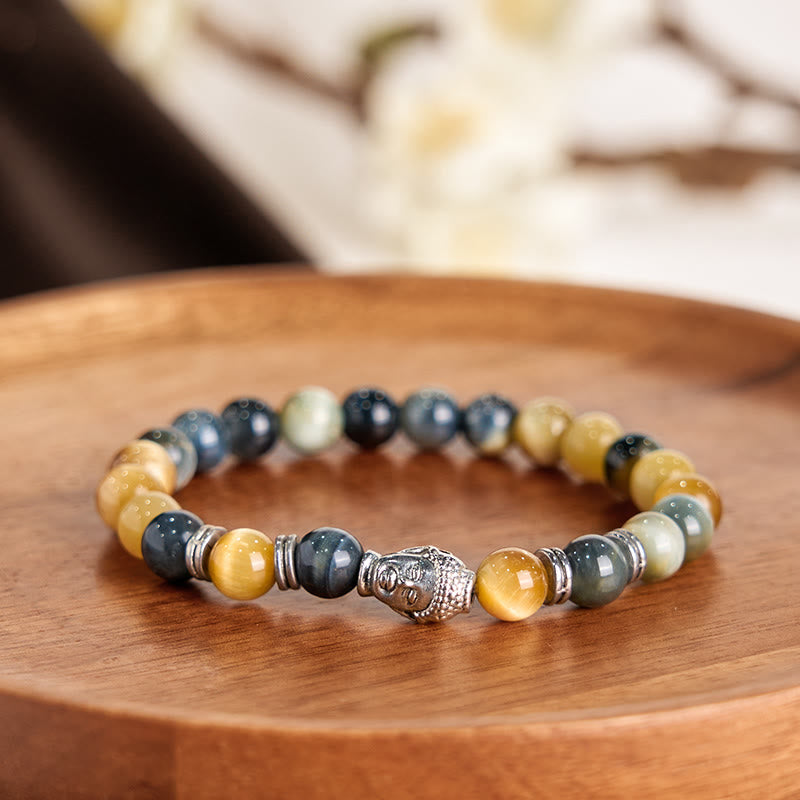 Nimara Ritual Blue Green Red Tiger Eye Buddha Head Balance Bracelet
