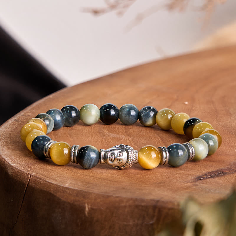 Nimara Ritual Blue Green Red Tiger Eye Buddha Head Balance Bracelet