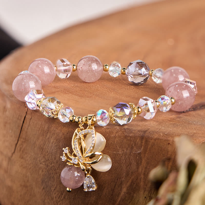 Nimara Ritual Natural Strawberry Quartz Butterfly Healing Bracelet