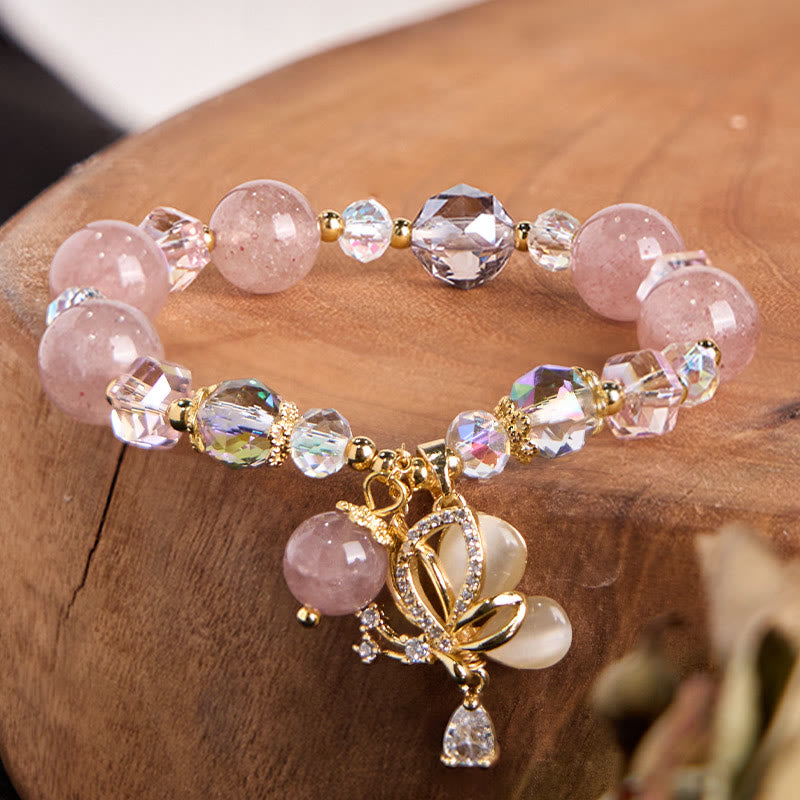 Nimara Ritual Natural Strawberry Quartz Butterfly Healing Bracelet