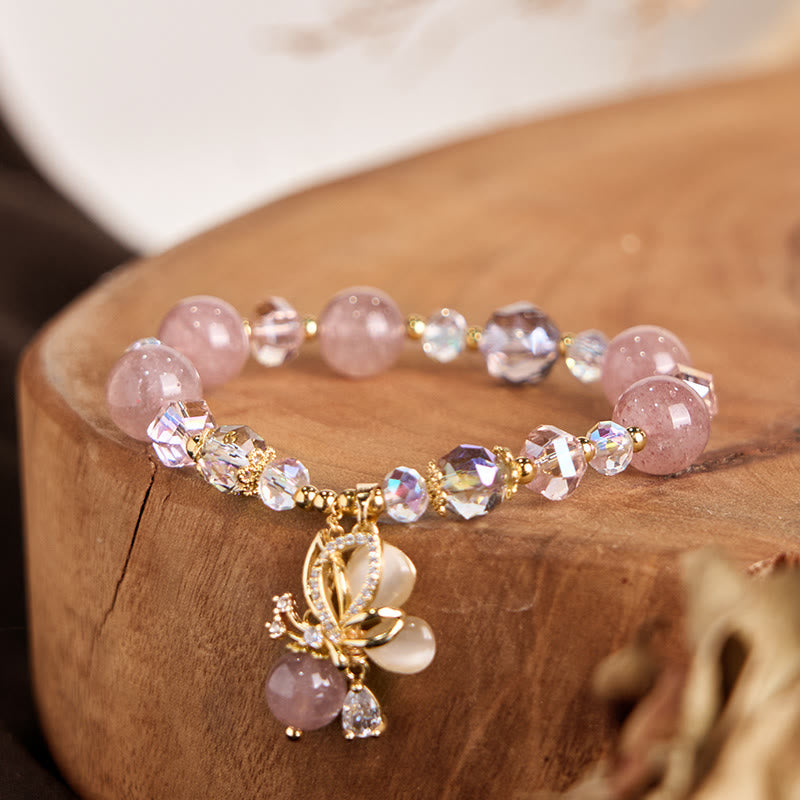 Nimara Ritual Natural Strawberry Quartz Butterfly Healing Bracelet