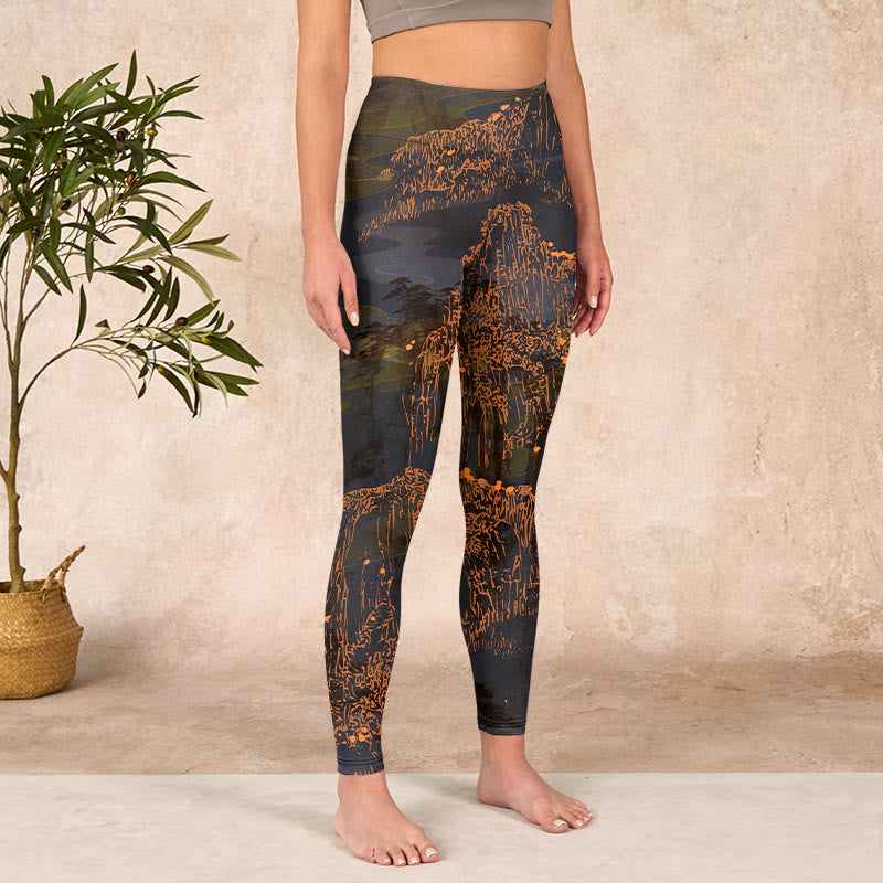 Nimara Ritual Golden Mountains Clouds Print Gym Leggings Women's Yoga Pants