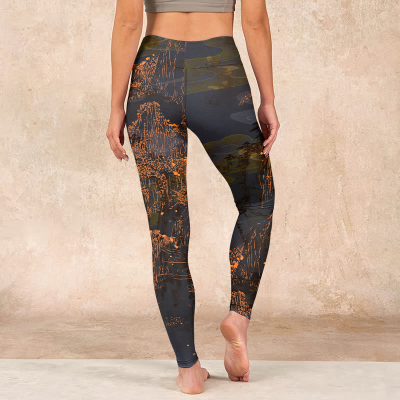 Nimara Ritual Golden Mountains Clouds Print Gym Leggings Women's Yoga Pants