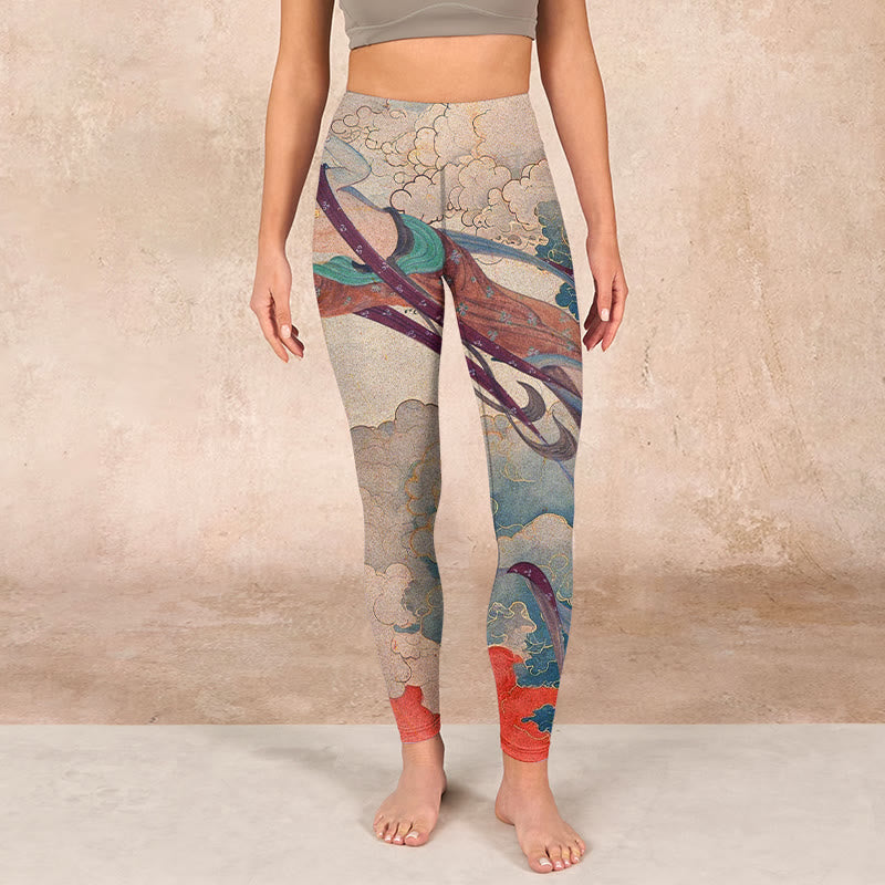Nimara Ritual Dunhuang Flying Apsaras Auspicious Clouds Print Fitness Leggings Women's Yoga Pants